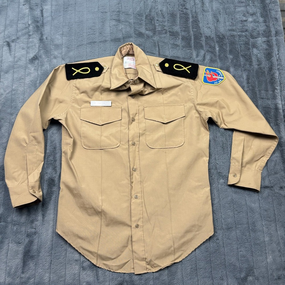 Creighton USMC Approved Tan Uniform Shirt Wool Blend Epaulets Patch 16 x 32 L
